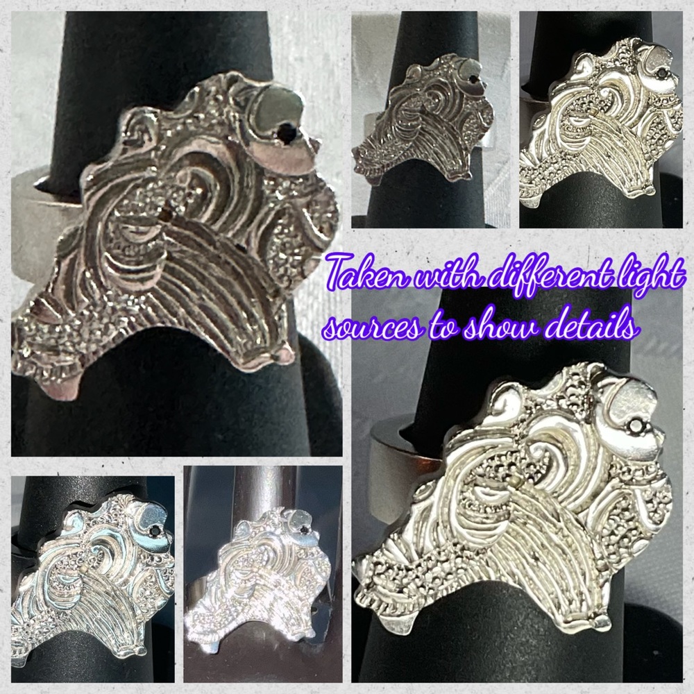 Pomeranian Handcrafted Sterling Silver Ring with Intricate Scrollwork